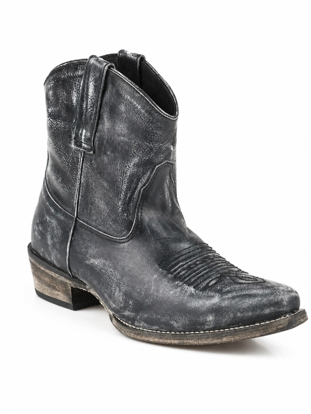 Roper Women’s Dusty Distressed Leather 7” Booties Black Snip Toe 1.5” Heel SZ 6